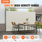 VEVOR Retractable Side Awning,160X300cm Aluminum Outdoor Privacy Screen, 280g Polyester Water-proof Retractable Patio Screen, UV 30+ Room Divider Wind Screen for Patio, Backyard, Balcony, Beige - Front View