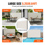 VEVOR Retractable Side Awning,160X300cm Aluminum Outdoor Privacy Screen, 280g Polyester Water-proof Retractable Patio Screen, UV 30+ Room Divider Wind Screen for Patio, Backyard, Balcony, Beige - Rear View