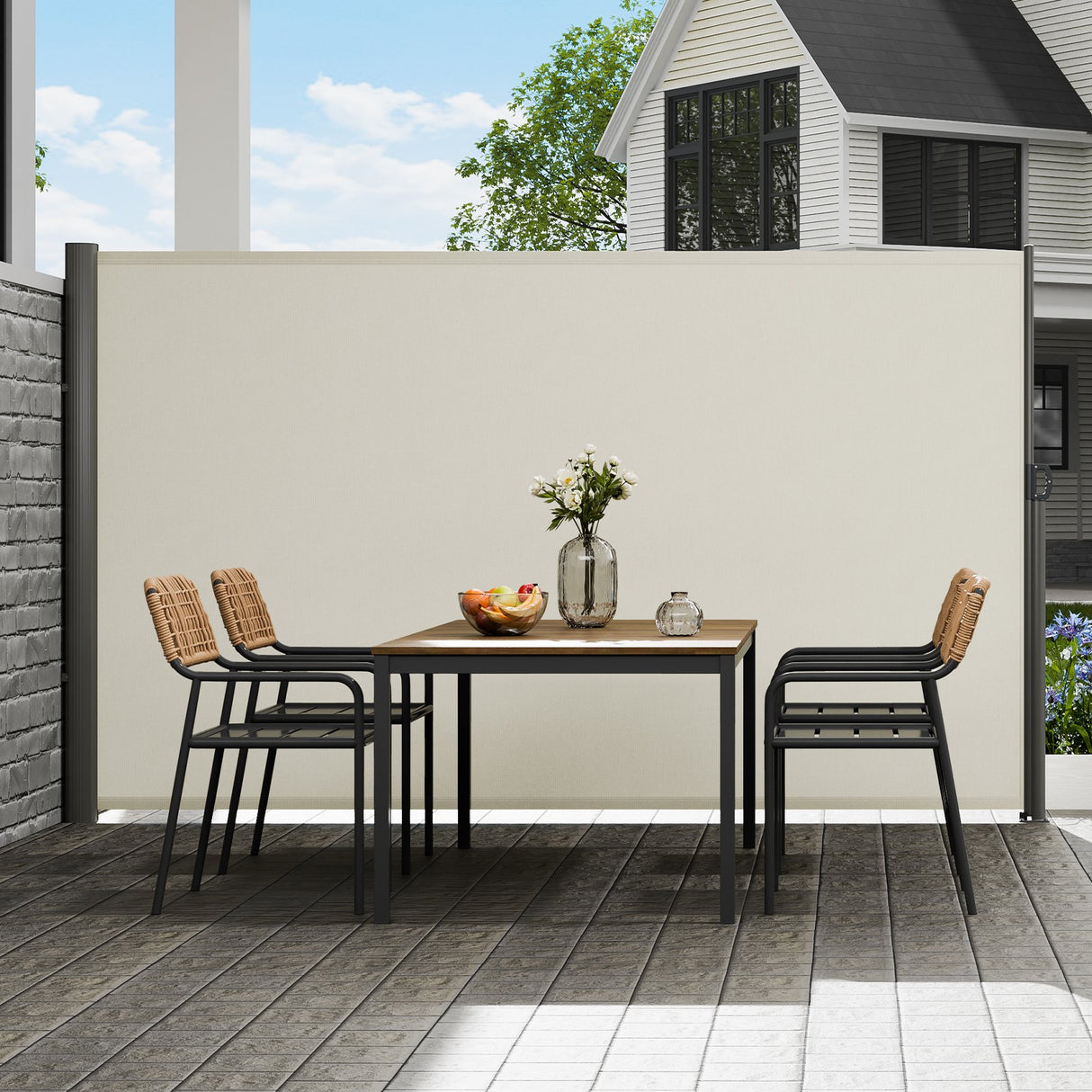 VEVOR Retractable Side Awning,160X300cm Aluminum Outdoor Privacy Screen, 280g Polyester Water-proof Retractable Patio Screen, UV 30+ Room Divider Wind