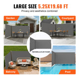 VEVOR Retractable Side Awning, 160X600cm Aluminum Outdoor Privacy Screen, 280g Polyester Water-proof Retractable Patio Screen, UV 30+ Room Divider Wind Screen for Patio, Backyard, Balcony, Gray - Rear View