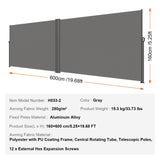 VEVOR Retractable Side Awning, 160X600cm Aluminum Outdoor Privacy Screen, 280g Polyester Water-proof Retractable Patio Screen, UV 30+ Room Divider
