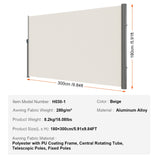 VEVOR Retractable Side Awning,180X300cm Aluminum Outdoor Privacy Screen, 280g Polyester Water-proof Retractable Patio Screen, UV 30+ Room Divider Wind Screen for Patio, Backyard, Balcony, Beige - Close-Up Angle