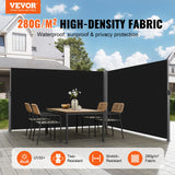 VEVOR Retractable Side Awning, 180X600cm Aluminum Outdoor Privacy Screen, 280g Polyester Water-proof Retractable Patio Screen, UV 30+ Room Divider Wind Screen for Patio, Backyard, Balcony, Black - Front View