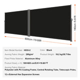 VEVOR Retractable Side Awning, 180X600cm Aluminum Outdoor Privacy Screen, 280g Polyester Water-proof Retractable Patio Screen, UV 30+ Room Divider Wind Screen for Patio, Backyard, Balcony, Black - Close-Up Angle