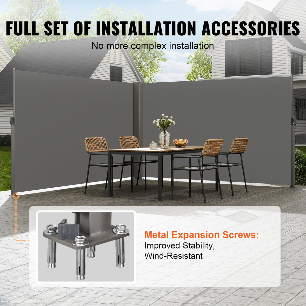 VEVOR Retractable Side Awning, 180X600cm Aluminum Outdoor Privacy Screen, 280g Polyester Water-proof Retractable Patio Screen, UV 30+ Room Divider