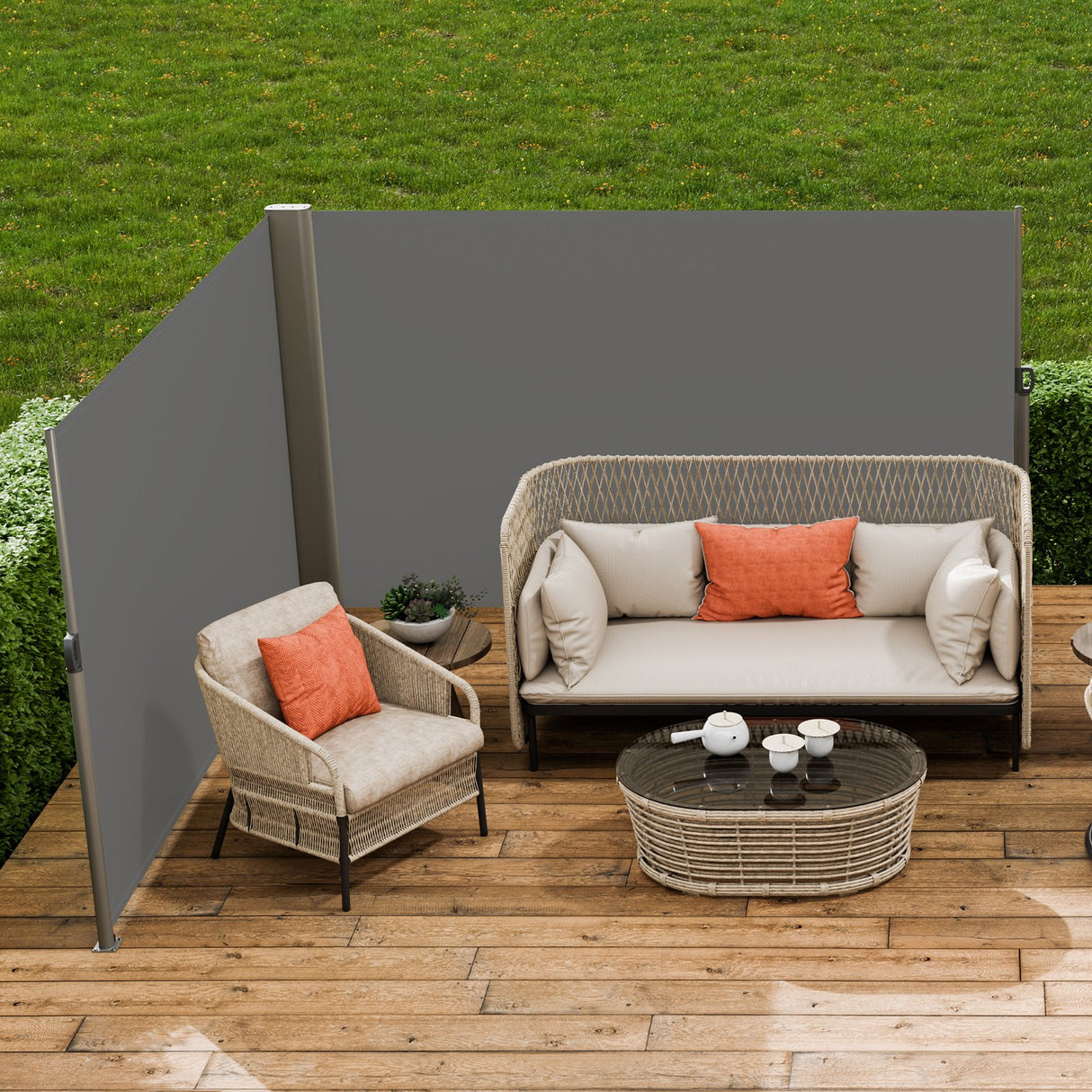 VEVOR Retractable Side Awning, 180X600cm Aluminum Outdoor Privacy Screen, 280g Polyester Water-proof Retractable Patio Screen, UV 30+ Room Divider