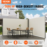 VEVOR Retractable Side Awning, 180X600cm Aluminum Outdoor Privacy Screen, 280g Polyester Water-proof Retractable Patio Screen, UV 30+ Room Divider Wind Screen for Patio, Backyard, Balcony, Beige - Front View