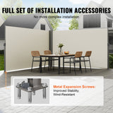 VEVOR Retractable Side Awning, 180X600cm Aluminum Outdoor Privacy Screen, 280g Polyester Water-proof Retractable Patio Screen, UV 30+ Room Divider Wind Screen for Patio, Backyard, Balcony, Beige - Top-Down View