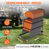 VEVOR Folding Chair Dolly, Iron Commercial Cart with 12 Chairs Capacity, Folding Chairs Rack Trolley with 4 Casters, Storage Transport Dolly for Flat Stacking Plastic Resin and Wood Chairs, Black - Front View
