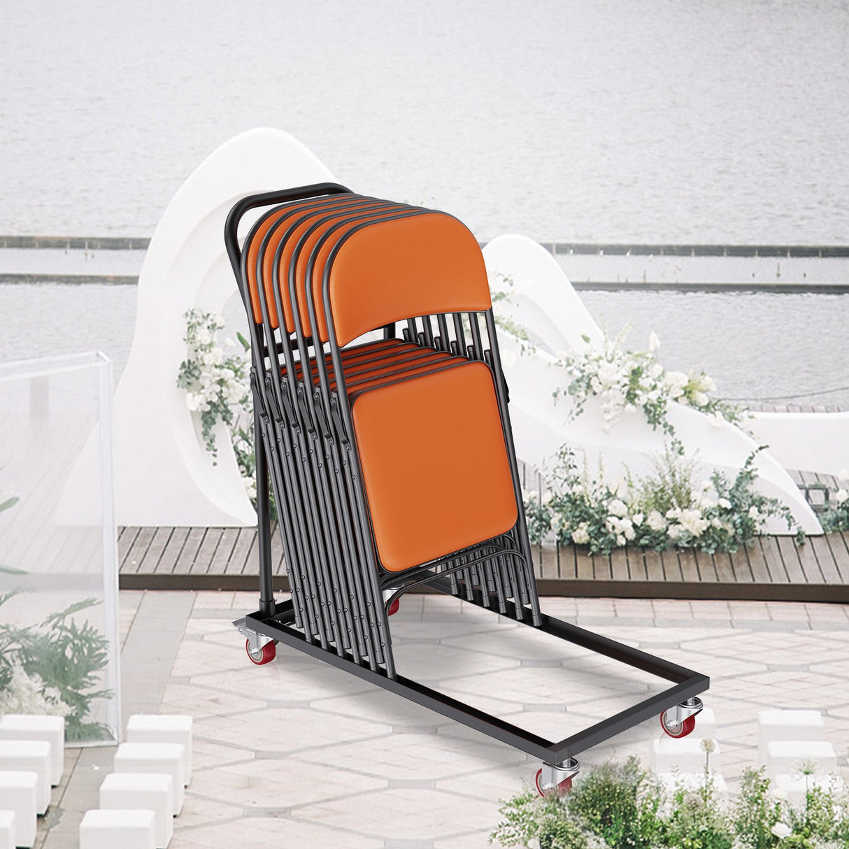 VEVOR Folding Chair Dolly, Iron Commercial Cart with 12 Chairs Capacity, Folding Chairs Rack Trolley with 4 Casters, Storage Transport Dolly for Flat