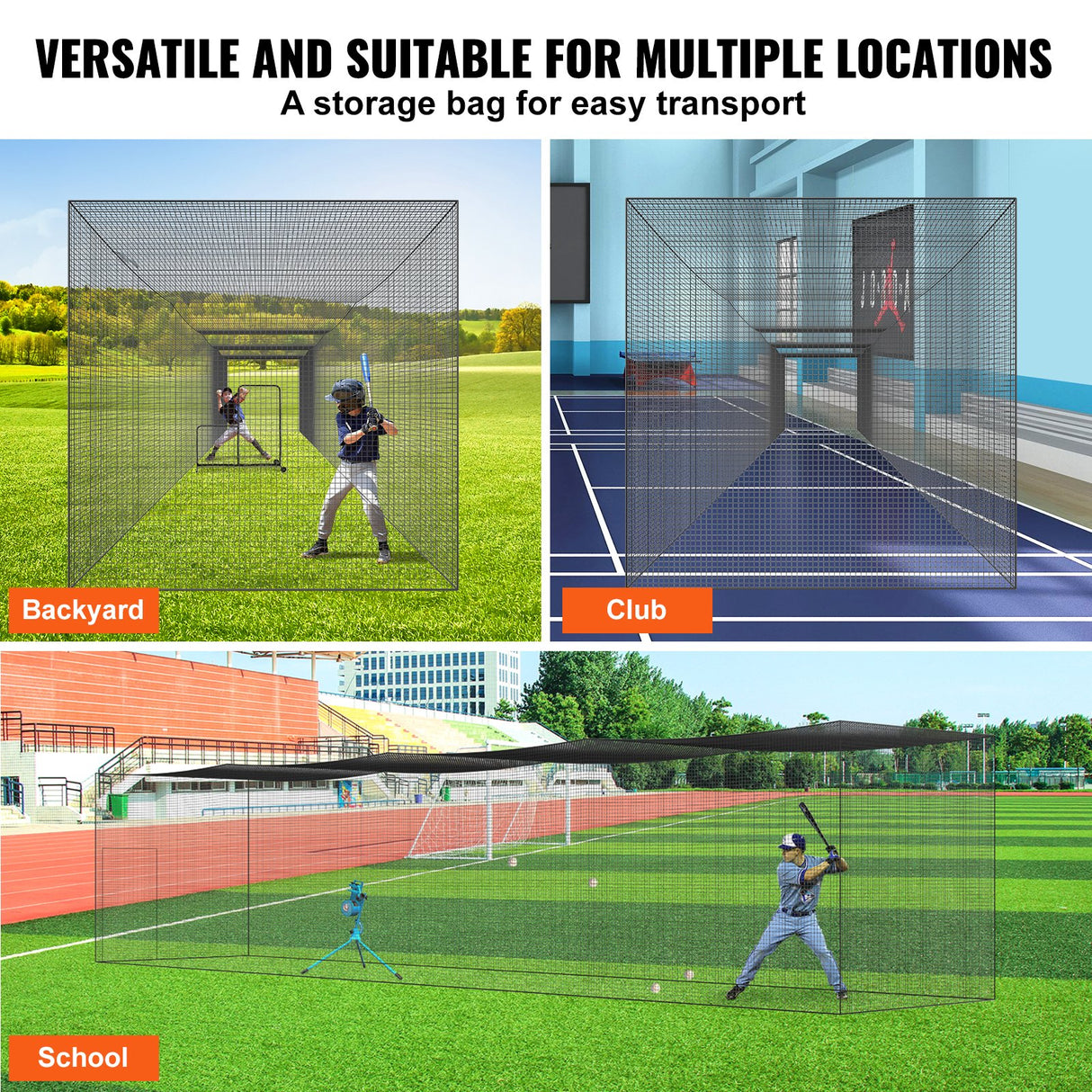 VEVOR Baseball Batting Netting, Professional Softball Baseball Batting Hitting Training Net, Practice Portable Pitching Cage Net with Door & Carry Bag