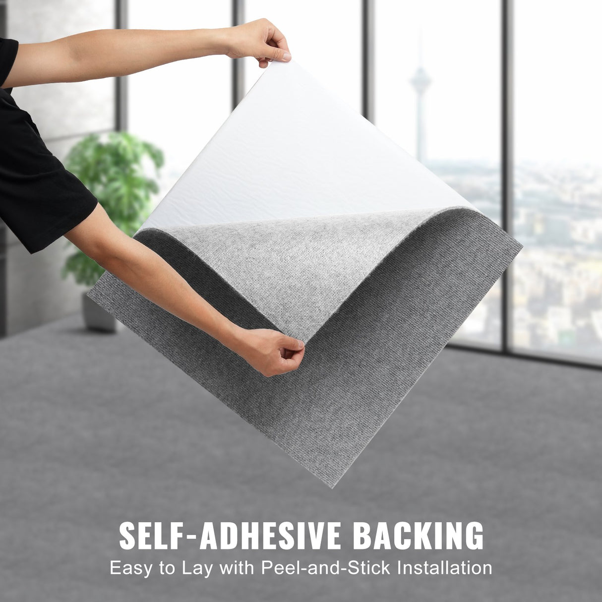 VEVOR Carpet Tiles Peel and Stick, Squares Self Adhesive Carpet Floor Tile, Soft Padded Carpet Tiles, Easy Install DIY for Bedroom Living Room Indoor Outdoor (9Tiles, Light Gray)