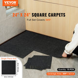 VEVOR Carpet Tiles Peel and Stick, 24” x 24” Squares Self Adhesive Carpet Floor Tile, Soft Padded Carpet Tiles, Easy Install DIY for Bedroom Living Room Indoor Outdoor (15Tiles, Carbon Black) - Front View