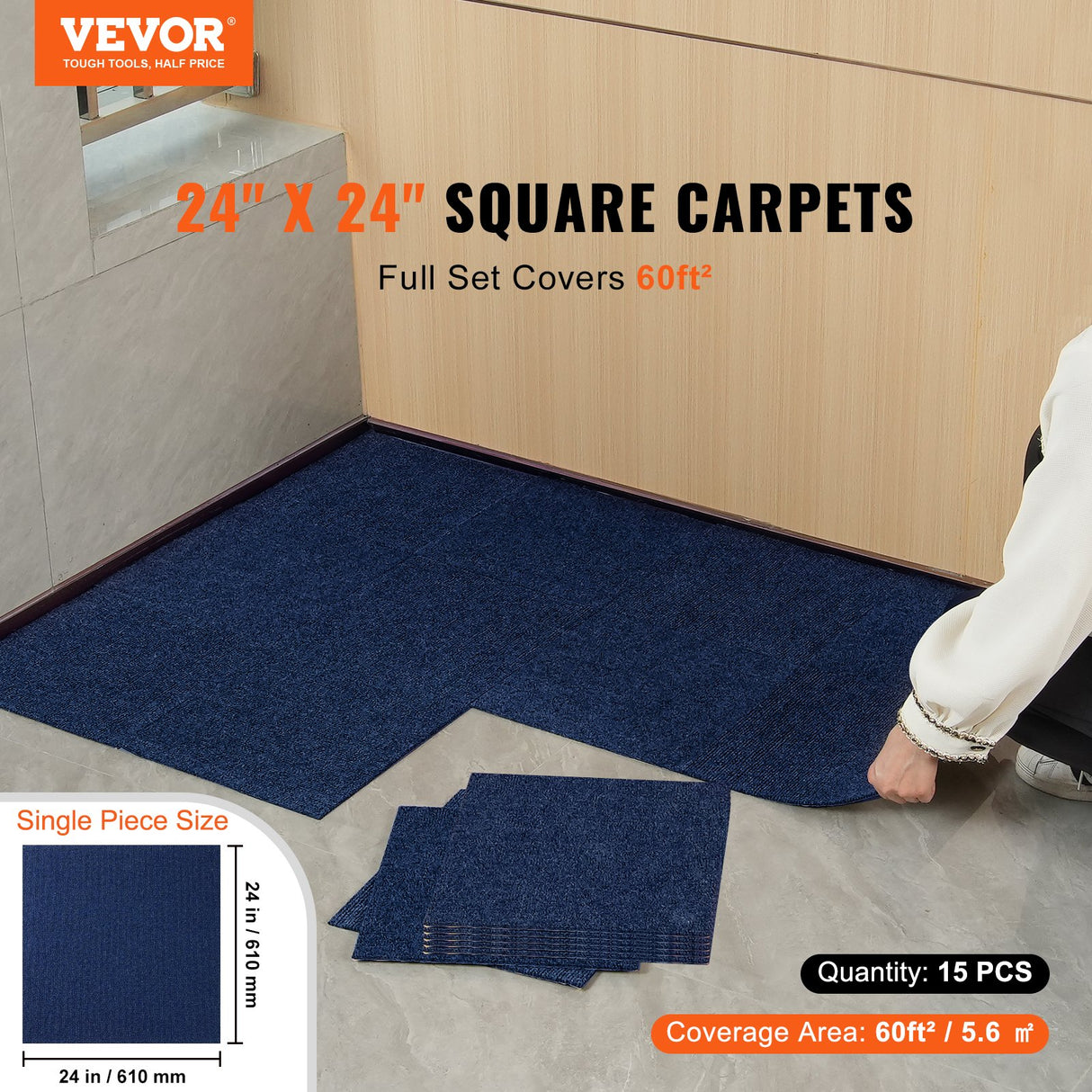 VEVOR Carpet Tiles Peel and Stick, Squares Self Adhesive Carpet Floor Tile, Soft Padded Carpet Tiles, Easy Install DIY for Bedroom Living Room Indoor