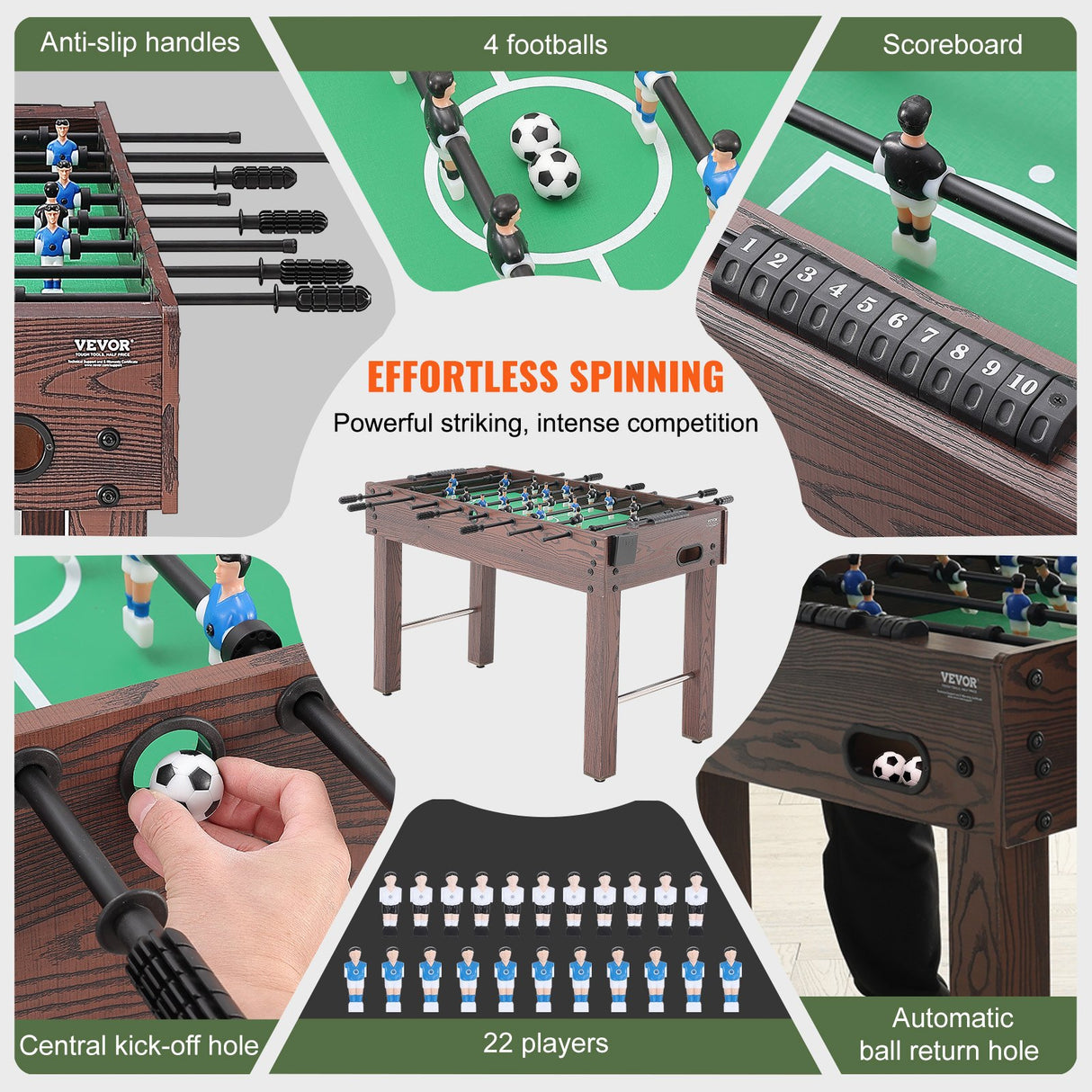 VEVOR Foosball Table, 48 inch Standard Size Foosball Table, Indoor Full Size Foosball Table for Home, Family, and Game Room, Soccer with Foosball