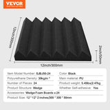 VEVOR Acoustic Foam Panels 24 Pack 12 x 12 x 2 in Adhesive for Wall Ceiling - Close-Up Angle