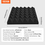VEVOR Acoustic Foam Panels 48 Pack 12 x 12 x 2 in Adhesive for Wall Ceiling