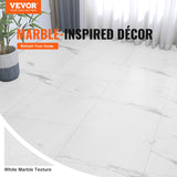 VEVOR Self Adhesive Vinyl Floor Tiles 390 x 23.6 inch, 1.5mm Thick Peel & Stick, White Marble Texture DIY Flooring for Kitchen, Dining Room, Bedrooms & Bathrooms, Easy for Home Decor - Front View