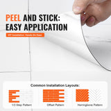 VEVOR Self Adhesive Vinyl Floor Tiles 390 x 23.6 inch, 1.5mm Thick Peel & Stick, White Marble Texture DIY Flooring for Kitchen, Dining Room, Bedrooms & Bathrooms, Easy for Home Decor - 45-Degree Angle