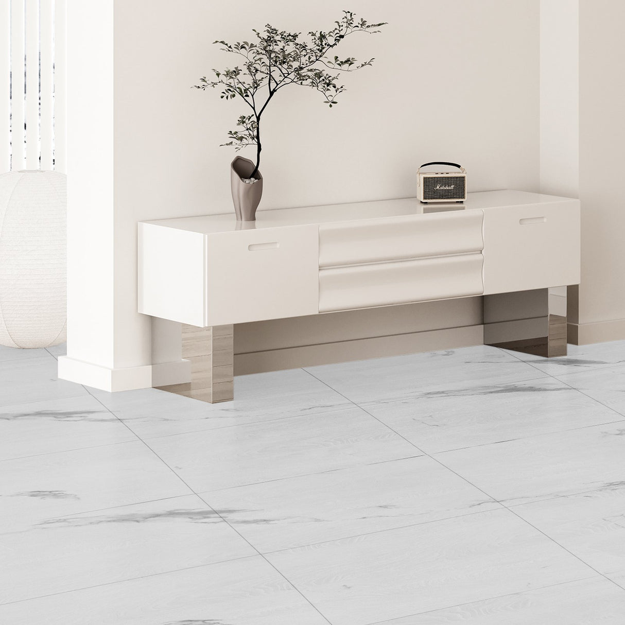 Self Adhesive Vinyl Floor Tiles 390 x 23.6 inch, 1.5mm Thick Peel & Stick, White Marble Texture DIY Flooring for Kitchen, Dining Room, Bedrooms & Bathrooms, Easy for Home Decor