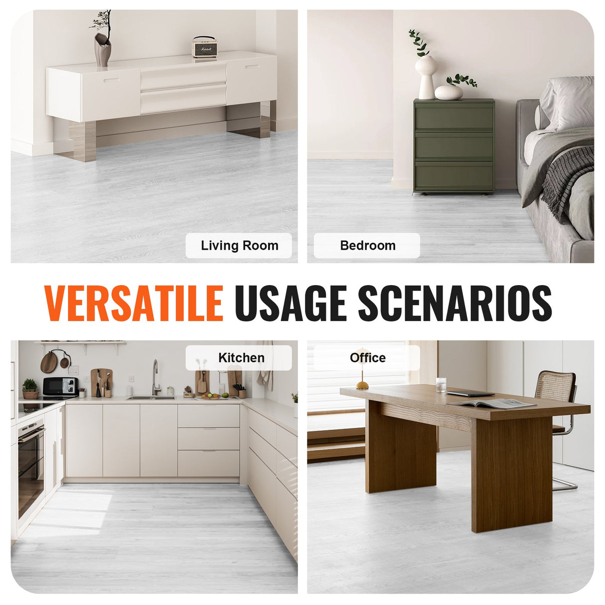 VEVOR Self Adhesive Vinyl Floor Tiles 36 x 6 inch, 36 Tiles 2.5mm Thick Peel & Stick, Light Gray Wood Grain DIY Flooring for Kitchen, Dining Room,
