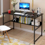Computer Desk Table Study Table With Shelf - Black - Top-Down View