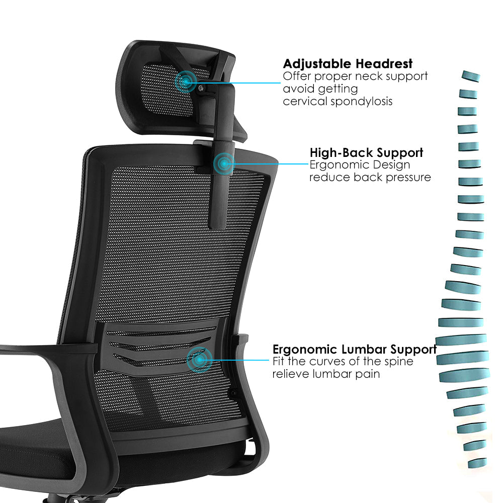 Office chair high back ergonomic swivel computer gaming chair black - Black