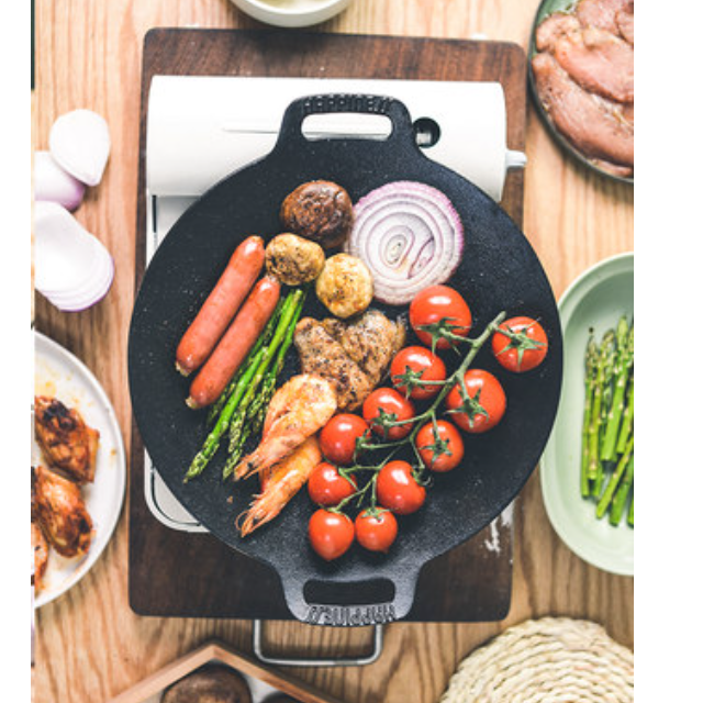Nonstick Barbecue Grill Pan Sturdy Cast Iron Griddle - 34CM