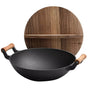 Large Cast Iron Stir Fry Wok – Durable Wooden Handle Cookware - 33CM