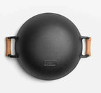 Large Cast Iron Stir Fry Wok – Durable Wooden Handle Cookware - 33CM