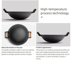 Large Cast Iron Stir Fry Wok – Durable Wooden Handle Cookware - 33CM