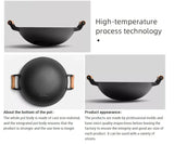 Large Cast Iron Stir Fry Wok – Durable Wooden Handle Cookware - 33CM - Top-Down View