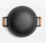 Large Cast Iron Stir Fry Wok – Durable Wooden Handle Cookware - 36CM