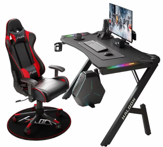 Gaming Desk with LED Lights Computer Desk K Shaped Desk - 120 x 60