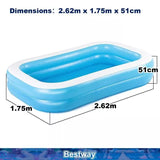 Bestway 2.62m x 1.75m x 51cm Blue Rectangular Family Pool - Front View