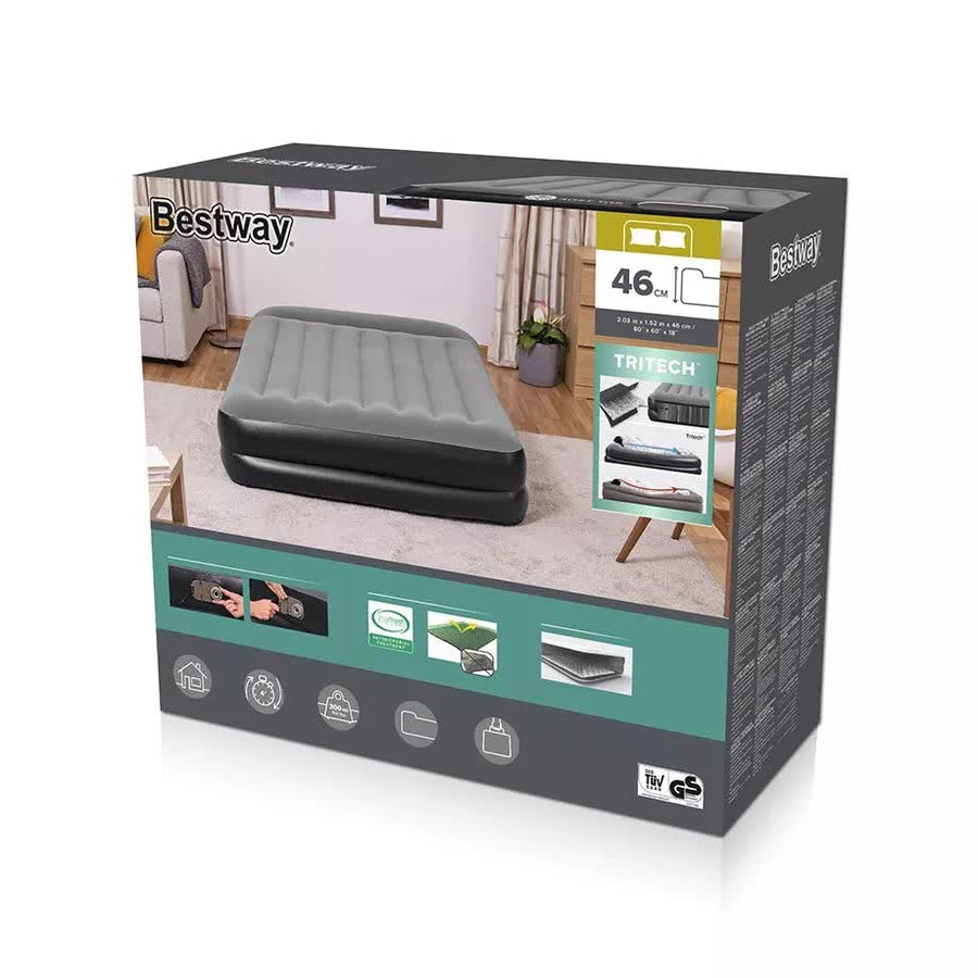 Bestway 2.03m x 1.52m x 46cm Tritech Air Mattress Queen Built-in AC pump