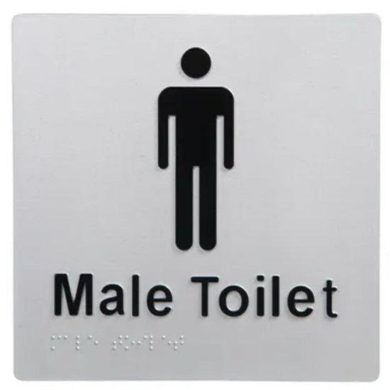 Male Toilet Braille Sign Silver / Black