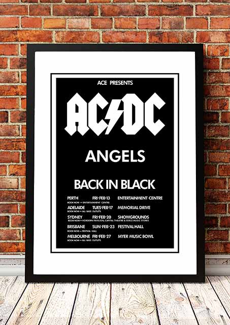 AC/DC / The Angels (Angel City) 'Back In Black' Australian Tour Poster 1981 - Framed A2