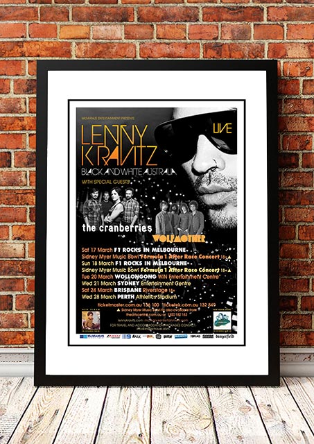 Lenny Kravitz ??lack and White' Australian Tour Poster 2012 - Framed A4