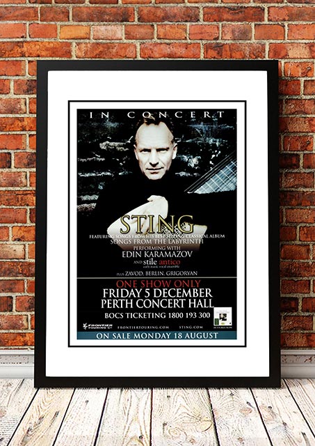 Sting ??ongs from the Labyrinth??Perth, Australia Concert Poster 2008 - Framed A3