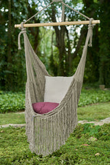 Fringed Cotton Rope Mexican Hammock Swing from Mexico in Dream Sands - Side View