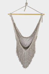 Fringed Cotton Rope Mexican Hammock Swing from Mexico in Dream Sands - 45-Degree Angle