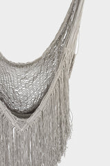 Fringed Cotton Rope Mexican Hammock Swing from Mexico in Dream Sands - Close-Up Angle