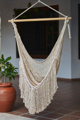 Fringed Cotton Rope Mexican Hammock Swing from Mexico in Ivory - Front View