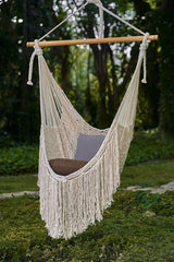 Fringed Cotton Rope Mexican Hammock Swing from Mexico in Ivory - Side View