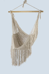 Fringed Cotton Rope Mexican Hammock Swing from Mexico in Ivory - Top-Down View
