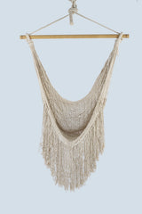 Fringed Cotton Rope Mexican Hammock Swing from Mexico in Ivory - 45-Degree Angle