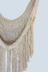 Fringed Cotton Rope Mexican Hammock Swing from Mexico in Ivory - Rear View