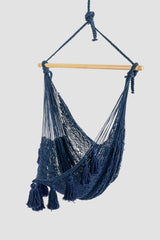 Supreme Comfort Extra Large Outdoor Mexican Hammock Chair in Blue Cotton - Front View