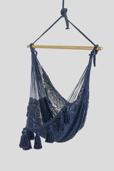 Supreme Comfort Extra Large Outdoor Mexican Hammock Chair in Blue Cotton - Low Angle